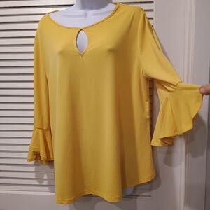 7th Ave Yellow Women's Top with Flared Cut Out Sleeves Size XL